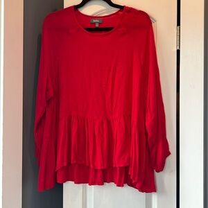 Neiman Marcus Red Flowy Blouse Top Size L